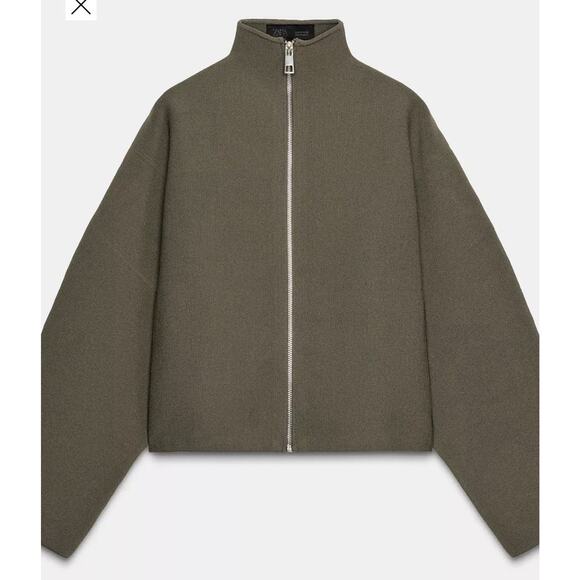 NEW Zara Knit Jacket Size M Green $89 Full Zip Bomber - Picture 2 of 8